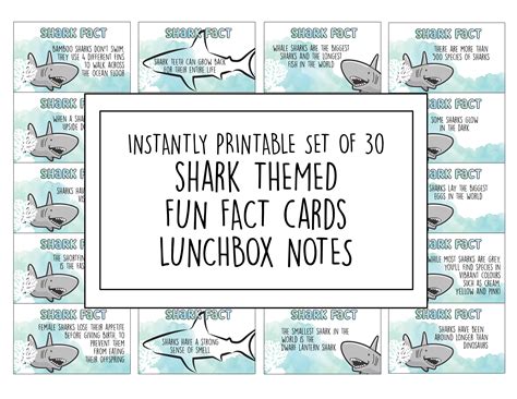Printable Shark Fun Facts, Set of 30 Kids Lunchbox Notes, Educational ...