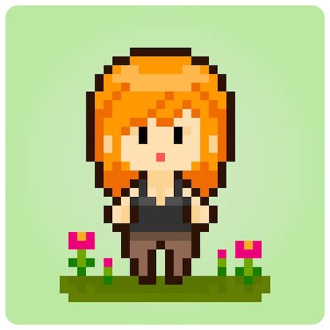 8 bit pixel of a girl character. women blonde in vector illustrations ...