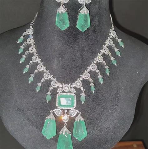 Rama Green/mint green, Doublets American Diamond Necklace with Earring ...