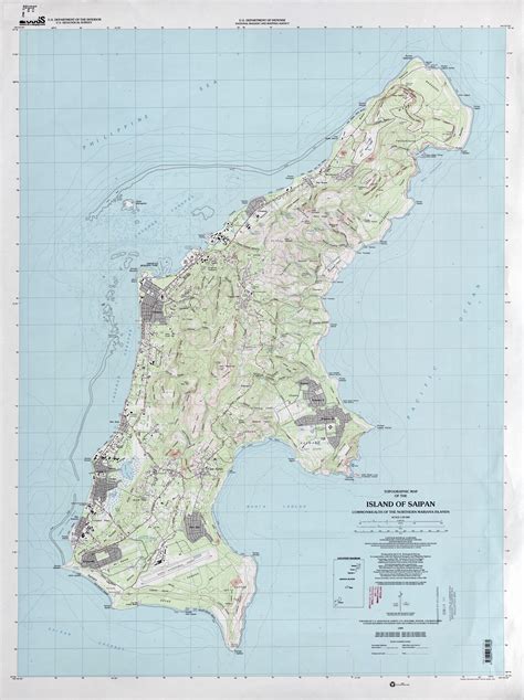 Large detailed topographical map of Saipan Island, Northern Mariana ...
