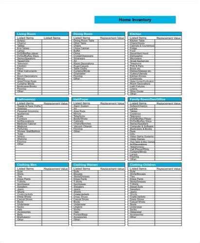 Printable Home Inventory Template Example | Templateral