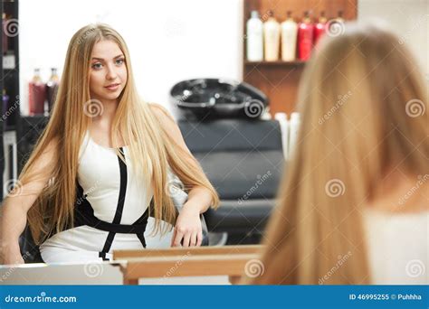 Blonde Hair. Woman in Hair Salon Stock Image - Image of happy, smile ...