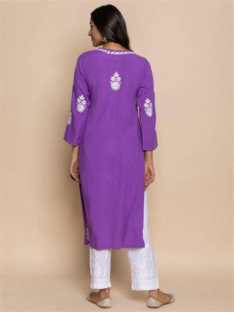 Purple Chikankari Kurta For Women - House Of Kari (Chikankari Clothing)