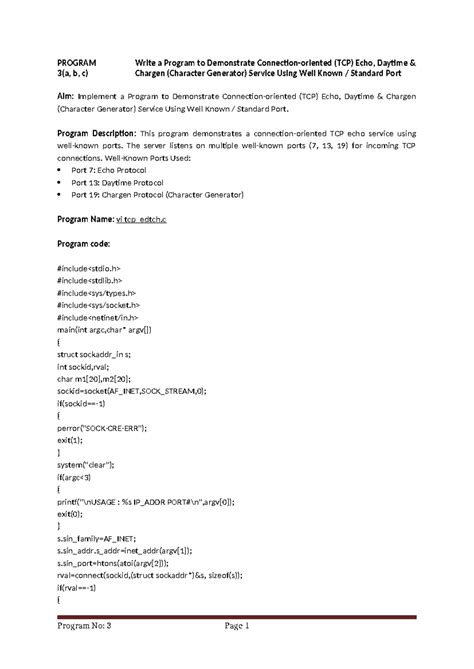 TCP Echo & Daytime Chargen Service Demo (Program 3) - Studocu