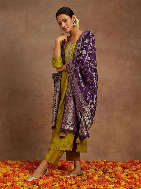 Buy Green Self Design Silk Straight Suit With Dupatta Online at Rs.2749 ...