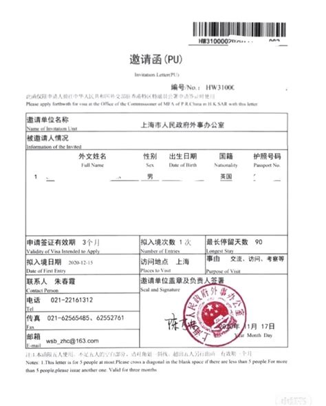外国人申请中国签证邀请函Word模板下载_编号qxxvevrj_熊猫办公