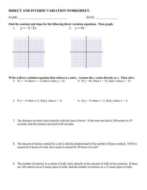 Image result for Direct and Inverse Variation Worksheet