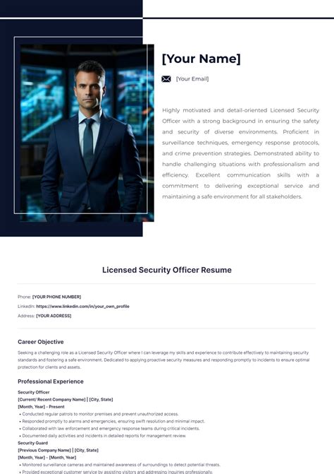 Free Licensed Security Officer Resume Template to Edit Online