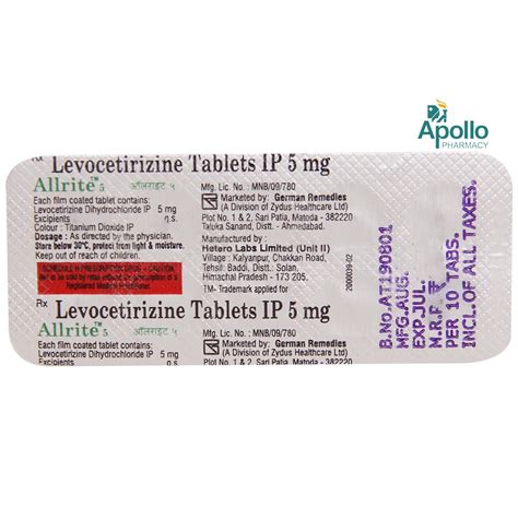 Allrite 5mg Tablet 10's Price, Uses, Side Effects, Composition - Apollo ...