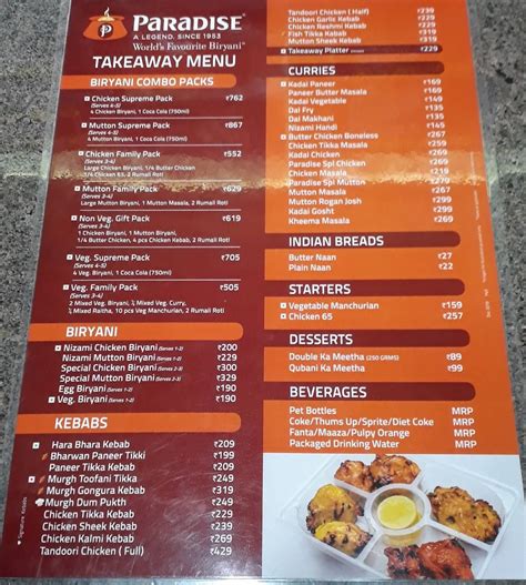 Menu at Paradise Biryani SR Nagar, Hyderabad, 7-1-399/A
