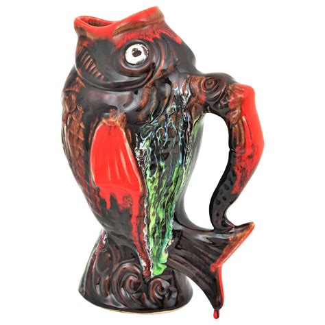 English Pair of Majolica Gurgling Fish Pitchers at 1stDibs