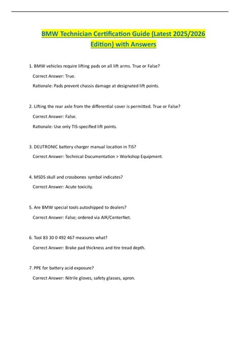 BMW Technician Certification Guide (Latest Edition) with Answers - BMW ...