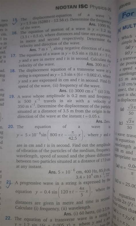 NOOTAN ISC Physics-xi two 15. The displacement-equation of a wave is y=1...