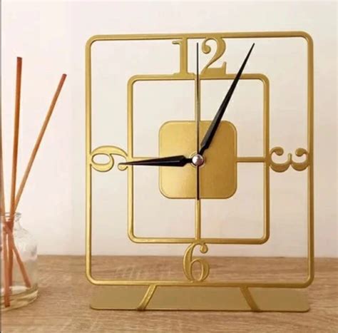 double square gold table clock