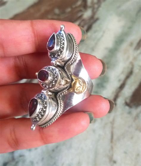Buy Natural Garnet Three Poison Boxes Ring 925 Sterling Silver Online ...