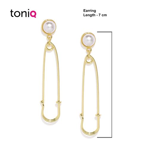 Buy Toniq Gold Toned Safety Pin Shaped Drop Earrings Online