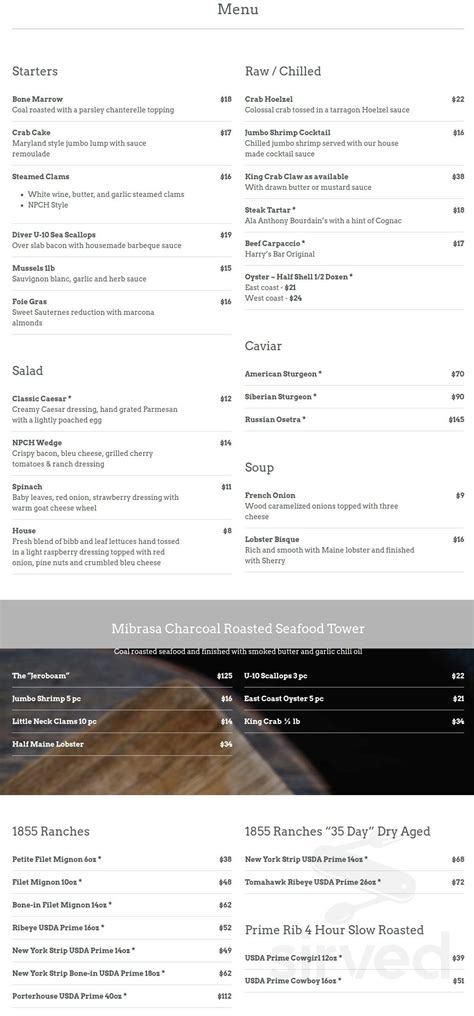 Menu - Wexford PA's Napa Prime Chophouse & Cigar Bar | Sirved