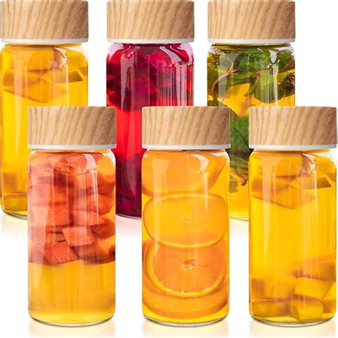 Nuogo 6 Pack Glass Drinking Bottles 10oz Wide Mouth Juice Bottle with ...