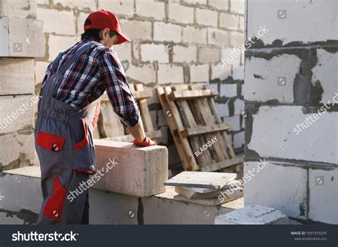 Professional Bricklayer Working Construction Site Stock Photo ...