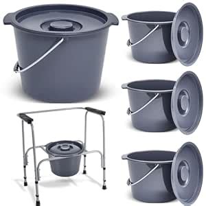 Tujoe 4 Pcs 12 Quarts Commode Bucket with Lid and Handle Commode ...