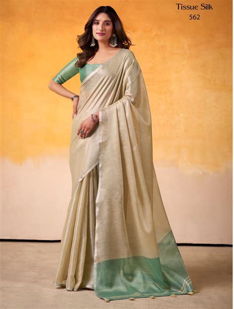 Cream Tissue Silk Readymade/Easy Saree – StylebyPanaaash
