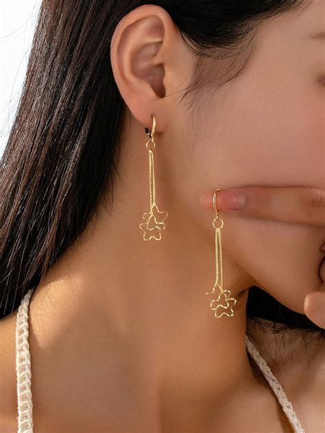 1 Pair Elegant Vintage-Style Metal Four-Leaf Flower Long Chain Drop ...