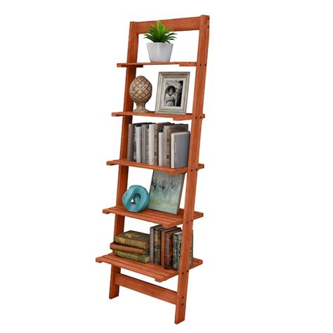 Hastings Home 5-Tier Wood Ladder Bookshelf, Cherry Wood 5-Shelf Ladder ...