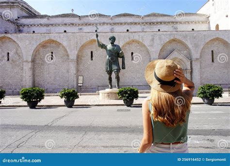 Beautiful Young Tourist Woman Visiting the City of Barletta, Apulia ...