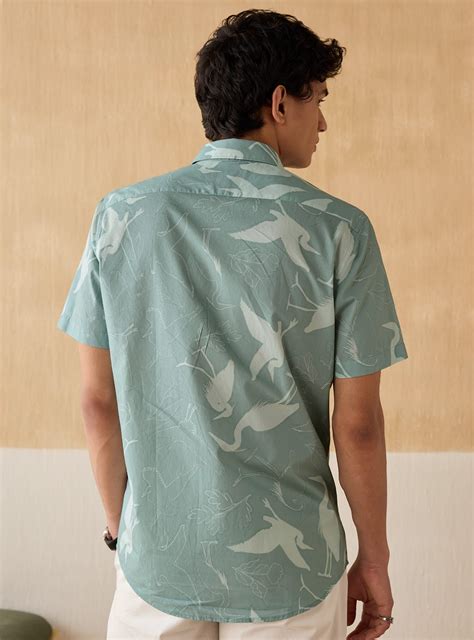 Teal Stork Shirt Casual Teal Print Shirt for Men Online | Andamen