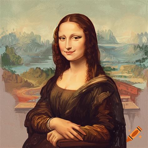 A painterly portrait in the style of the Mona Lisa, with an abstract landscape background. on ...