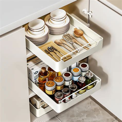 QUSEHA Pull Out Cabinet Organizer Fixed With Adhesive Nano Film, Heavy ...
