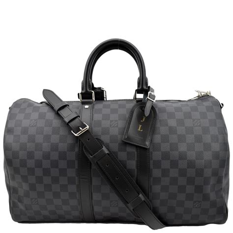 LOUIS VUITTON Keepall 45 Bandouliere Damier Graphite Travel Bag Black