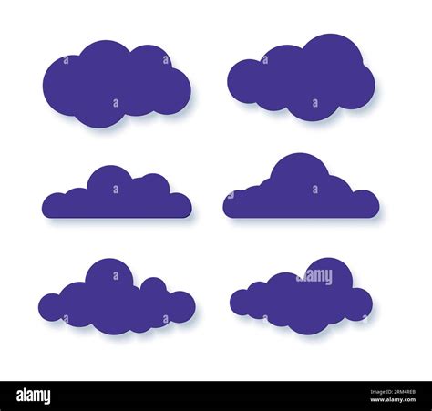 Paper clouds. Cartoon rainy sky. White paper cut decorative cloudy forms. Dark blue fluffy ...