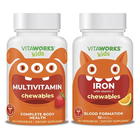 Kids Multivitamin Chewables + Iron 10mg + Vitamin C Chewables Bundle ...