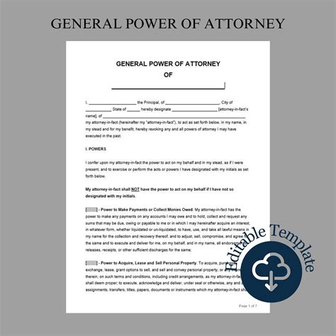 General Power of Attorney Form Template: Editable Instant Download (MS Word, Google Doc) - Etsy