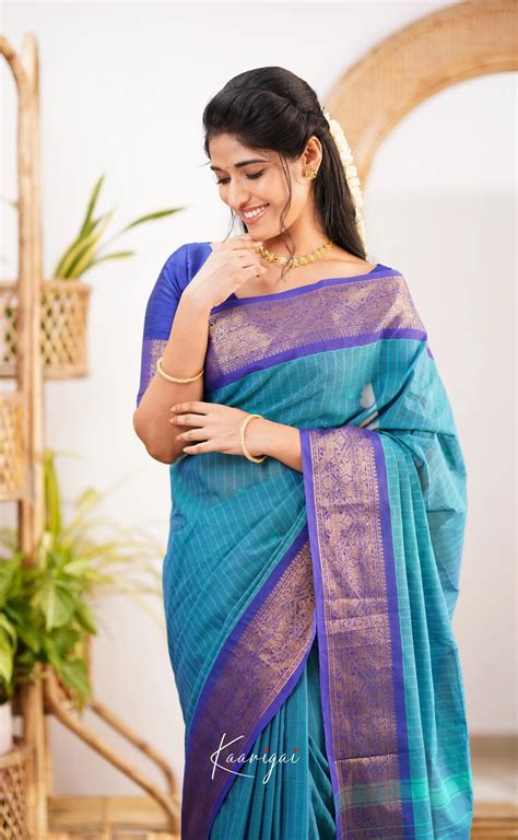 Kamakshi Light Blue Shade and Bright Blue tone Kanchi Cotton Saree ...