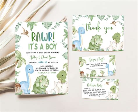 Editable Dinosaur Baby Shower Invitation Set – Cuddle Palette