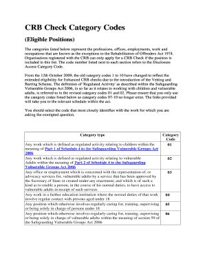 Fillable Online CRB Check Category Codes Fax Email Print - pdfFiller