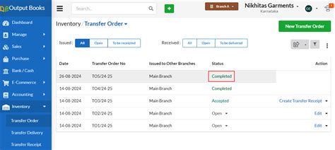 Image result for Transfer Order Example