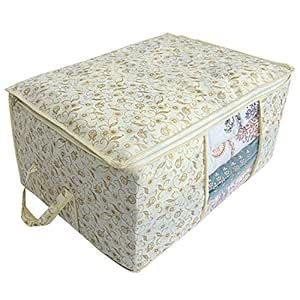 Kuber Industries Metalic Print Non-Woven Under Bed Storage Bag (Cream ...