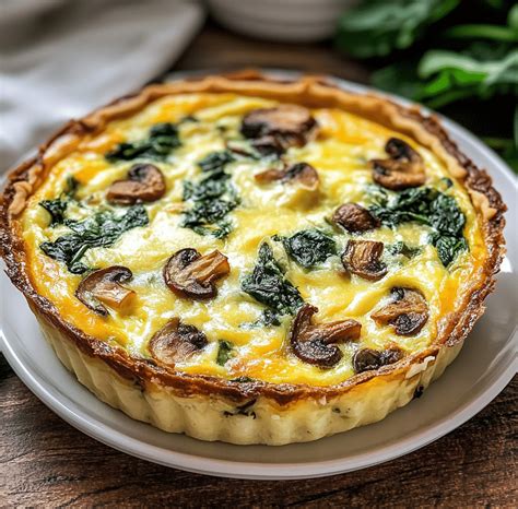 Fresh Spinach, Mushroom Quiche Recipe