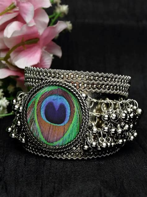 High Quality Adjustable Silver Oxidised Peacock Bracelet– Oralia India