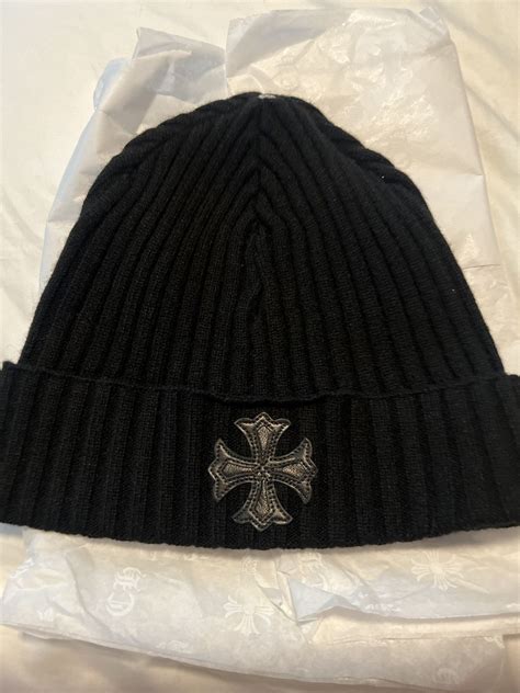 Chrome Hearts Chrome hearts black beanie with leather and silver | Grailed