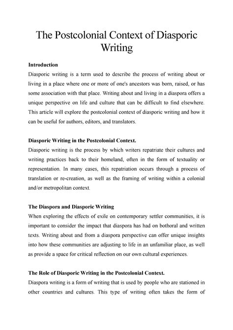 The Postcolonial Context of Diasporic Writing - The Postcolonial ...