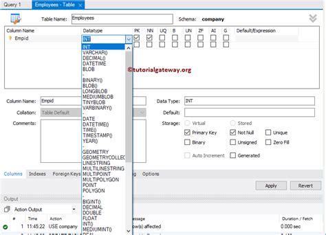 MySQL Workbench CreateTable 的图像结果