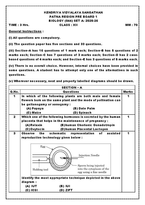 SET A BIOLOGY (044) PRE BOARD 1 QUESTION PAPER - CLASS XII - Studocu