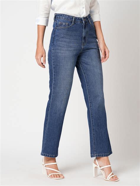 Buy Women Blue High-Rise Straight Fit Jeans | Kraus Jeans