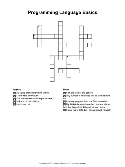 Image result for Python Programming Crossword Puzzle Answers
