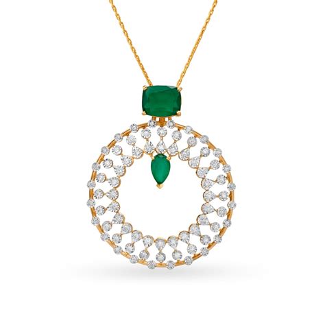 Breath-taking Circular Diamond Pendant Studded With Coloured Stone