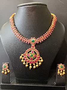 Gold Plated Ruby Traditional Necklace : Amazon.in: Fashion
